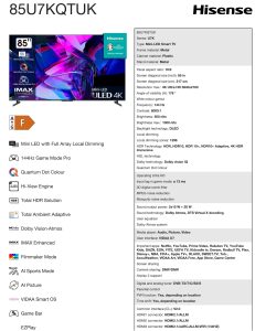 85U7KQTUK televison ominaisuudet